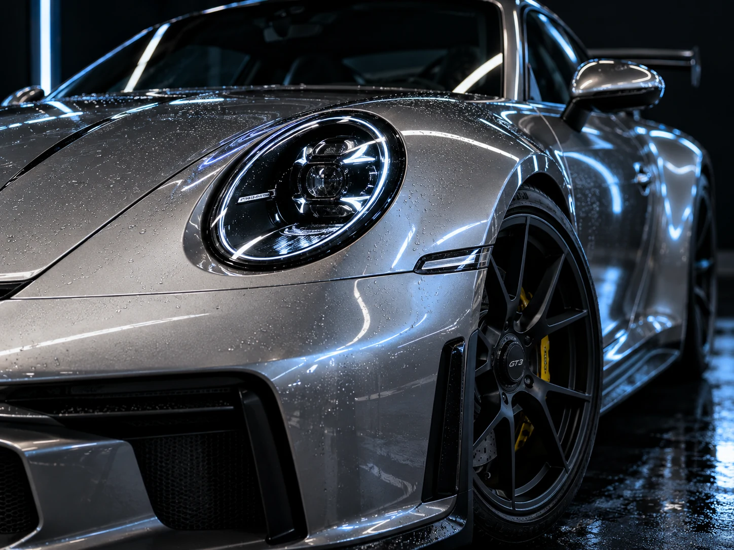 Makelloser Lack und Rundscheinwerfer eines Porsche 911 – Symbolbild